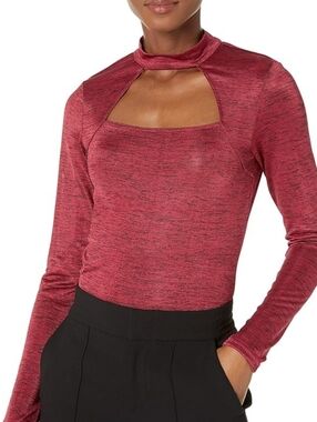 BCBGeneration Heathered Wine Long Sleeve Square Cut Bodycon Top Size Med NWT